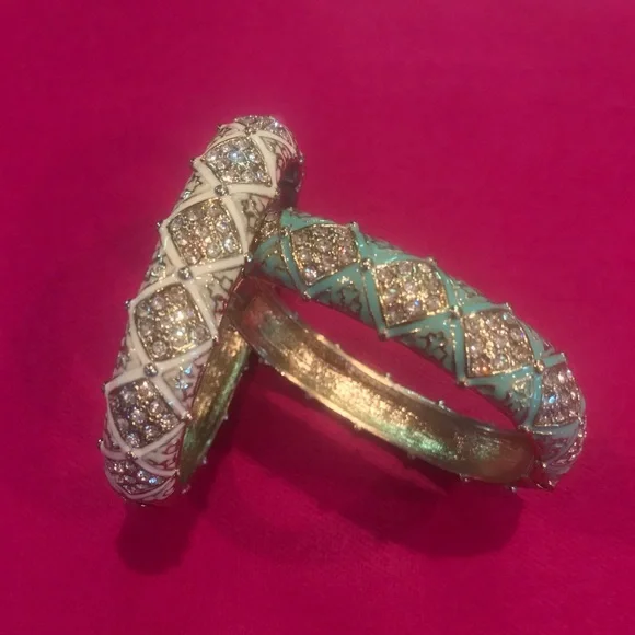 Enameled Chrystal Bangle Bracelet Set - Picture 1 of 4